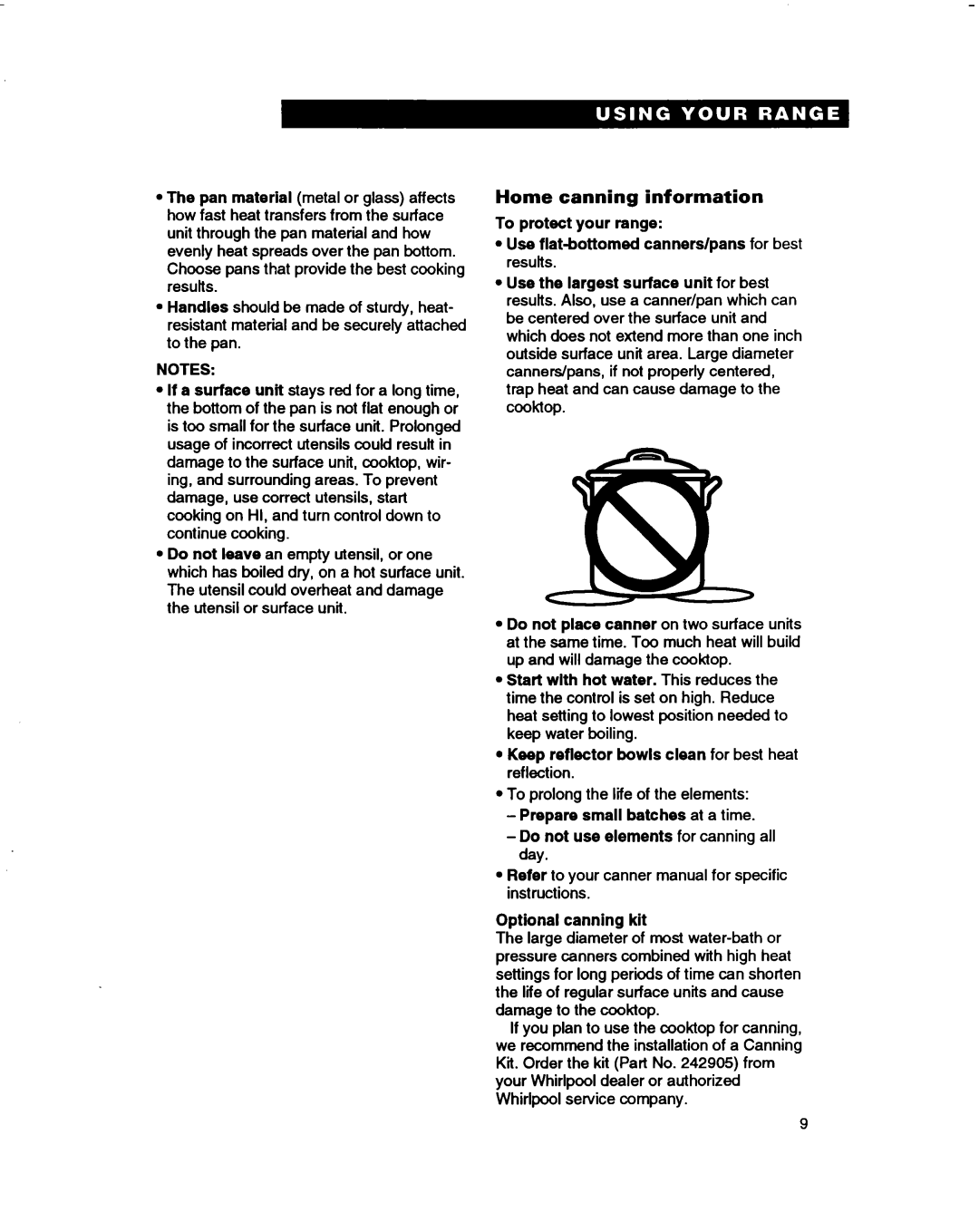 Whirlpool RF375PXD, RF370PXD, RF362BBD manual Home canning information, Optional canning kit 