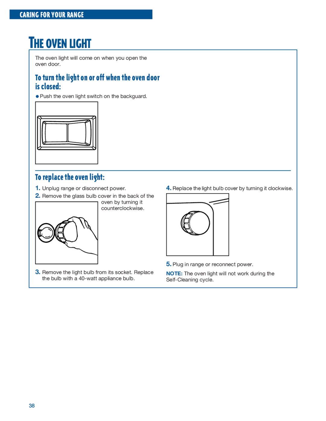 Whirlpool RF375PXE, RF376PXE manual Oven Light, To replace the oven light 