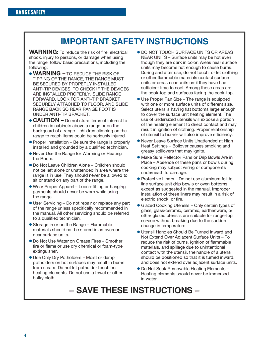 Whirlpool RF375PXE, RF376PXE manual Important Safety Instructions 