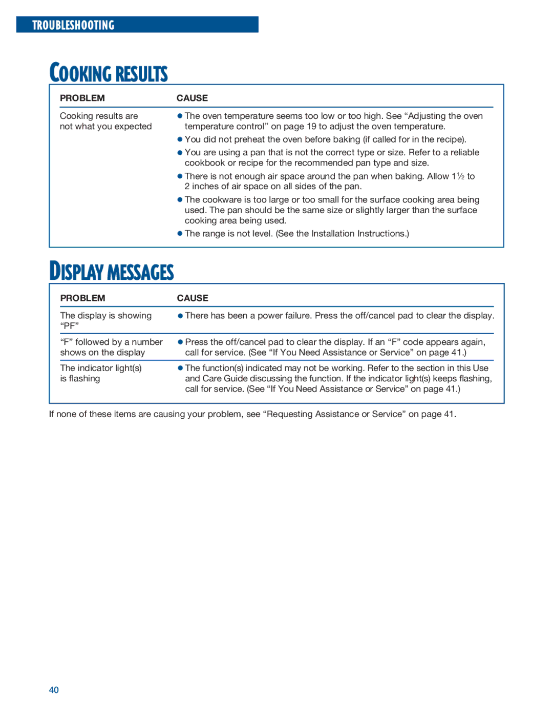 Whirlpool RF375PXE, RF376PXE manual Cooking Results, Display Messages 