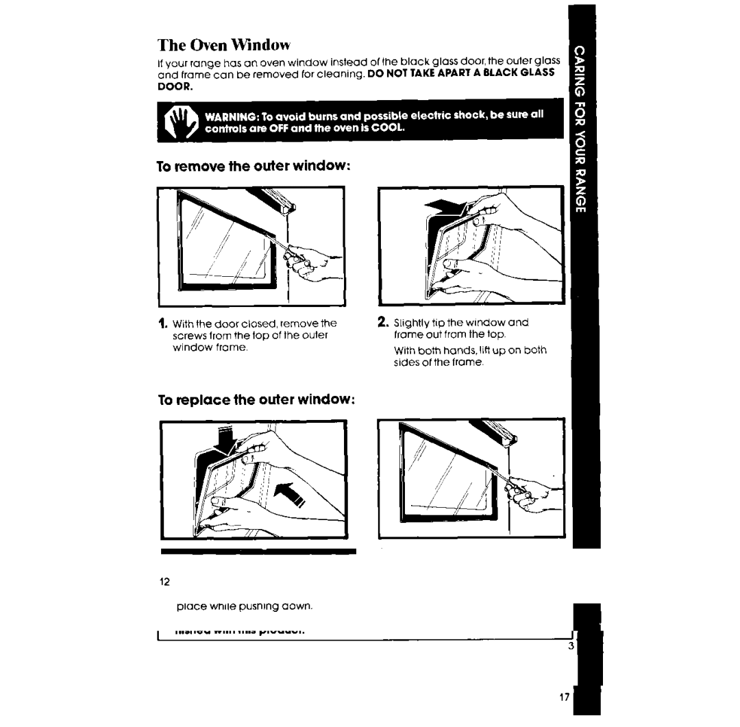 Whirlpool RF375PXP manual Oven Window, To remove the outer window, To replace the outer window 