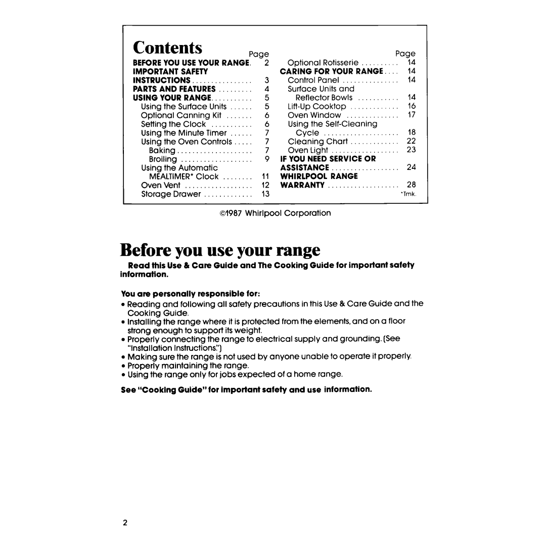 Whirlpool RF375PXP manual Contents 