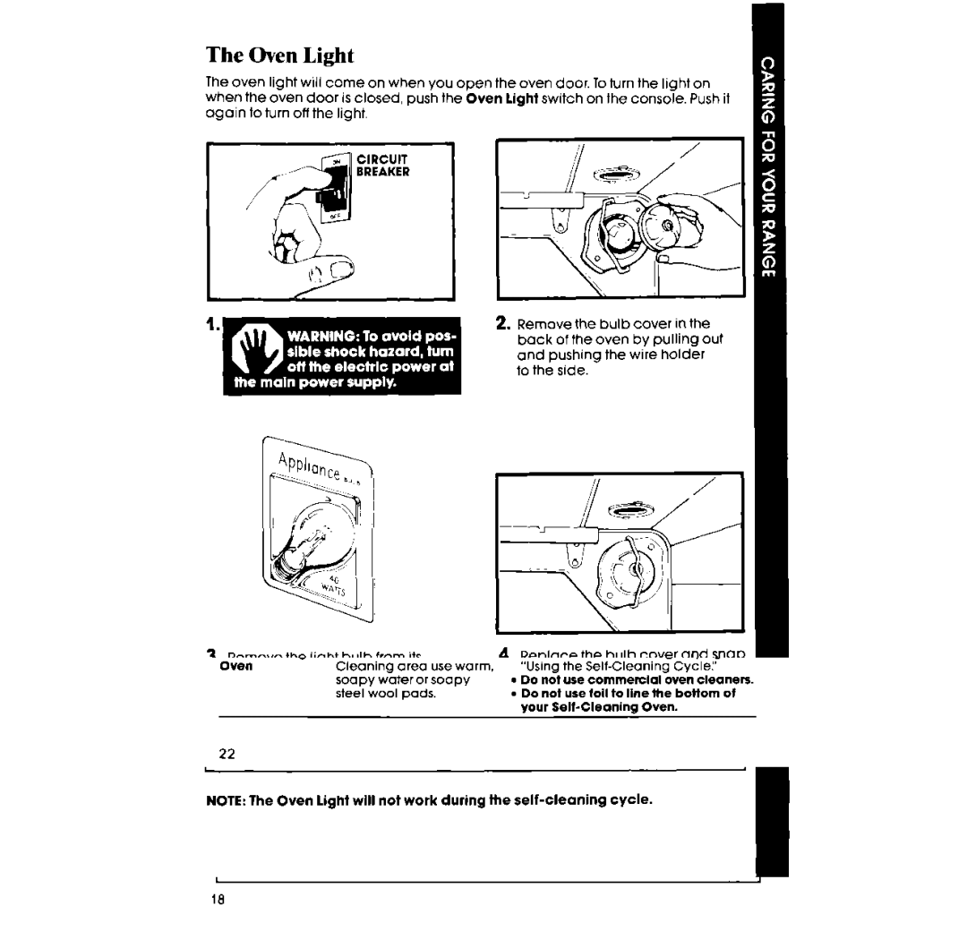 Whirlpool RF375PXP manual Oven Light 