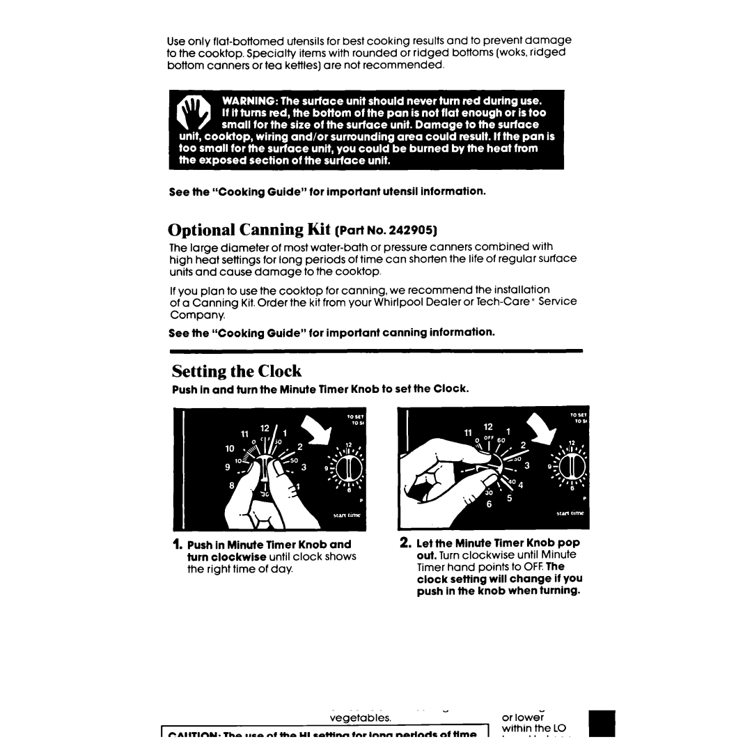 Whirlpool RF375PXP manual Optional Canning Kit Part no, Setting the Clock 