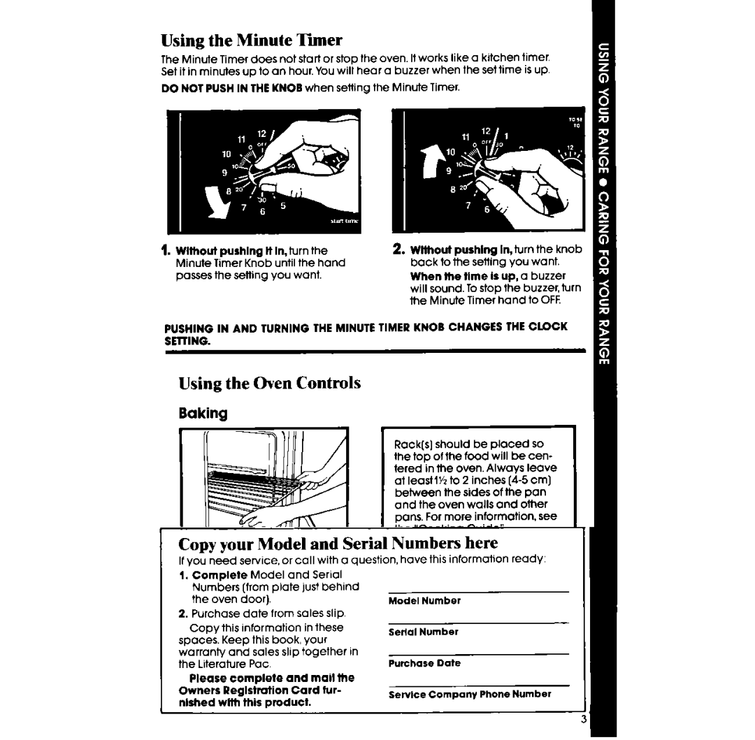 Whirlpool RF375PXP manual Using the Minute Timer, Using the Oven Controls, Baking 