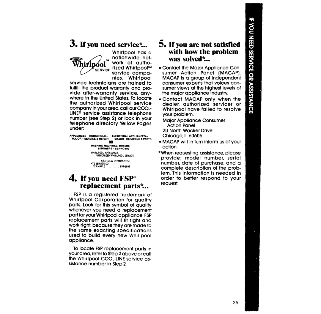 Whirlpool RF365BXW, RF375PXW manual If you need service%, If you need FSP replacement parts? 