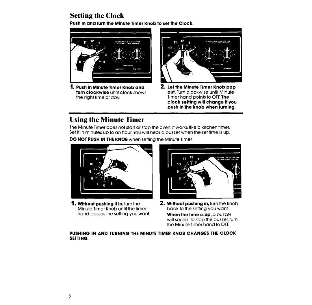 Whirlpool RF375PXW, RF365BXW manual Setting the Clock, Using the Minute Timer 