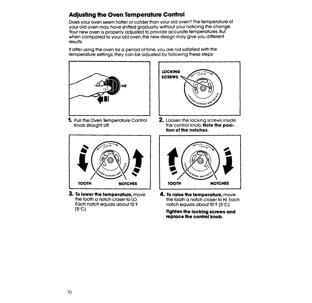 Whirlpool RF36lPX.X, RF375PXX, RF365PXX manual Adjusting the Oven Temperature Control 