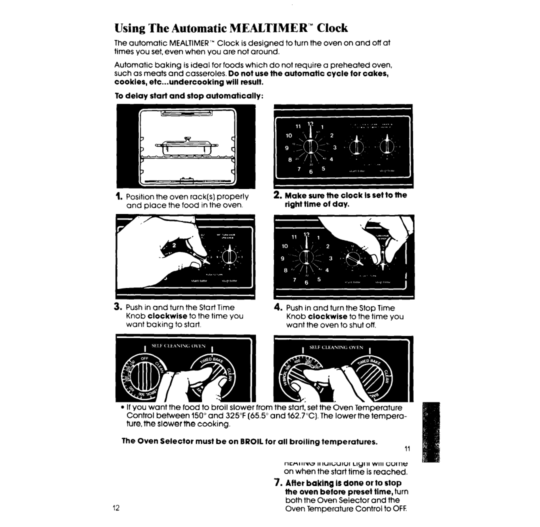 Whirlpool RF375PXX, RF36lPX.X, RF365PXX manual Using The Automatic MEALTIMER’ Clock, After baking is done or to stop 