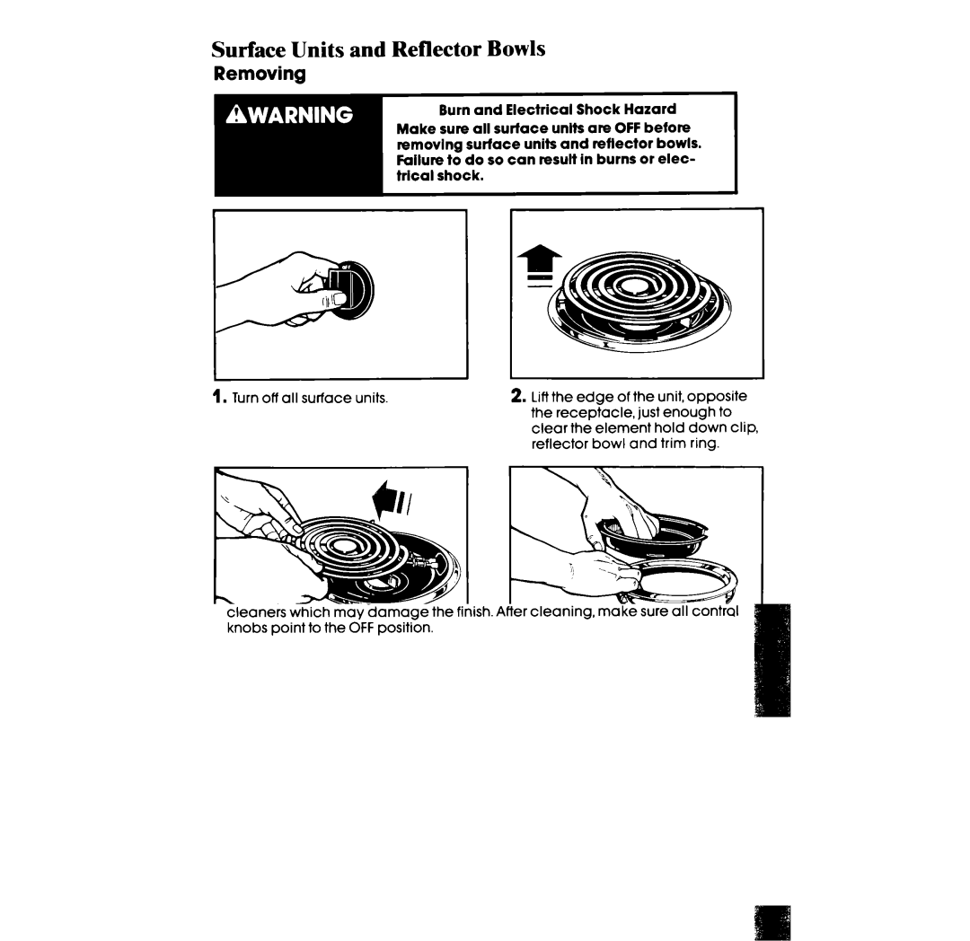 Whirlpool RF36lPX.X, RF375PXX, RF365PXX manual Surface Units and Reflector Bowls, Removing 