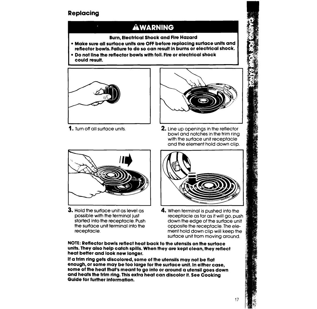 Whirlpool RF365PXX, RF375PXX, RF36lPX.X manual Replacing 