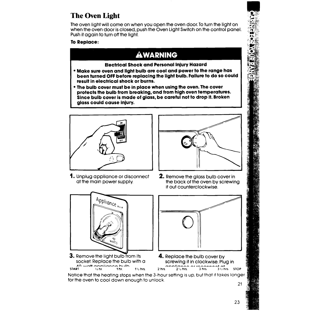 Whirlpool RF365PXX, RF375PXX, RF36lPX.X manual Oven Light 