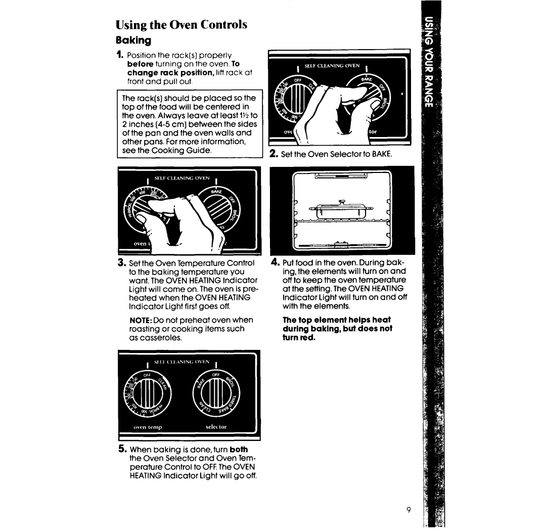 Whirlpool RF375PXX, RF36lPX.X, RF365PXX manual Using the Oven Controls, Baking 