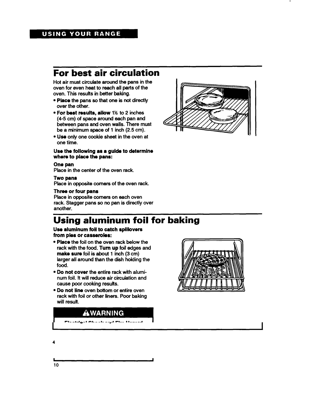 Whirlpool RF375PCY, RF375PXY, RF362BXB manual For best air circulation, Using aluminum foil for baking 