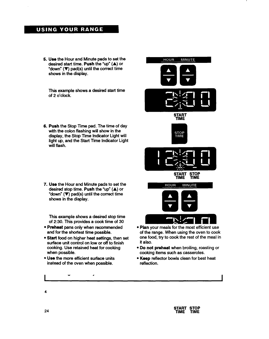 Whirlpool RF375PXY, RF375PCY, RF362BXB manual Stop Time Indicator Lights will flash 