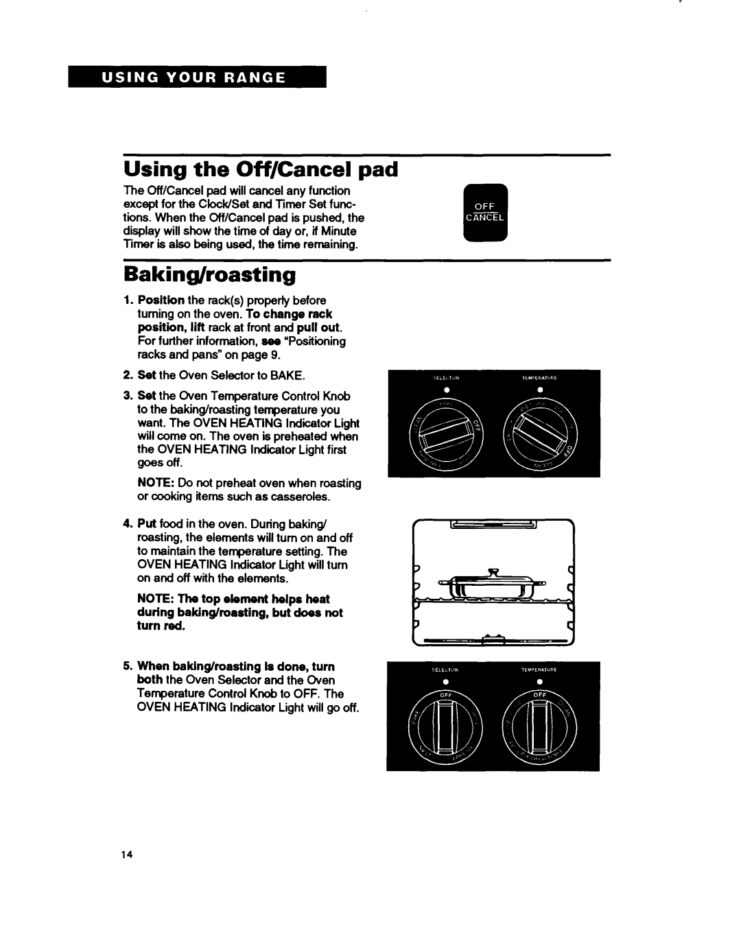 Whirlpool RF362BXB, RF375PXY, RF375PCY manual Using the Off/Cancel pad, Baking/roasting 