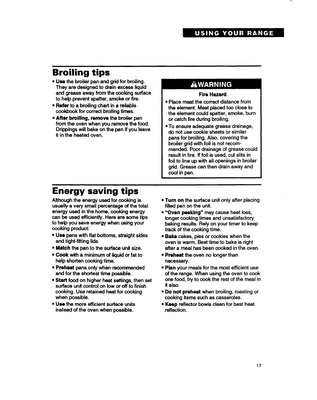 Whirlpool RF362BXB, RF375PXY, RF375PCY manual Broiling tips, Energy saving tips 