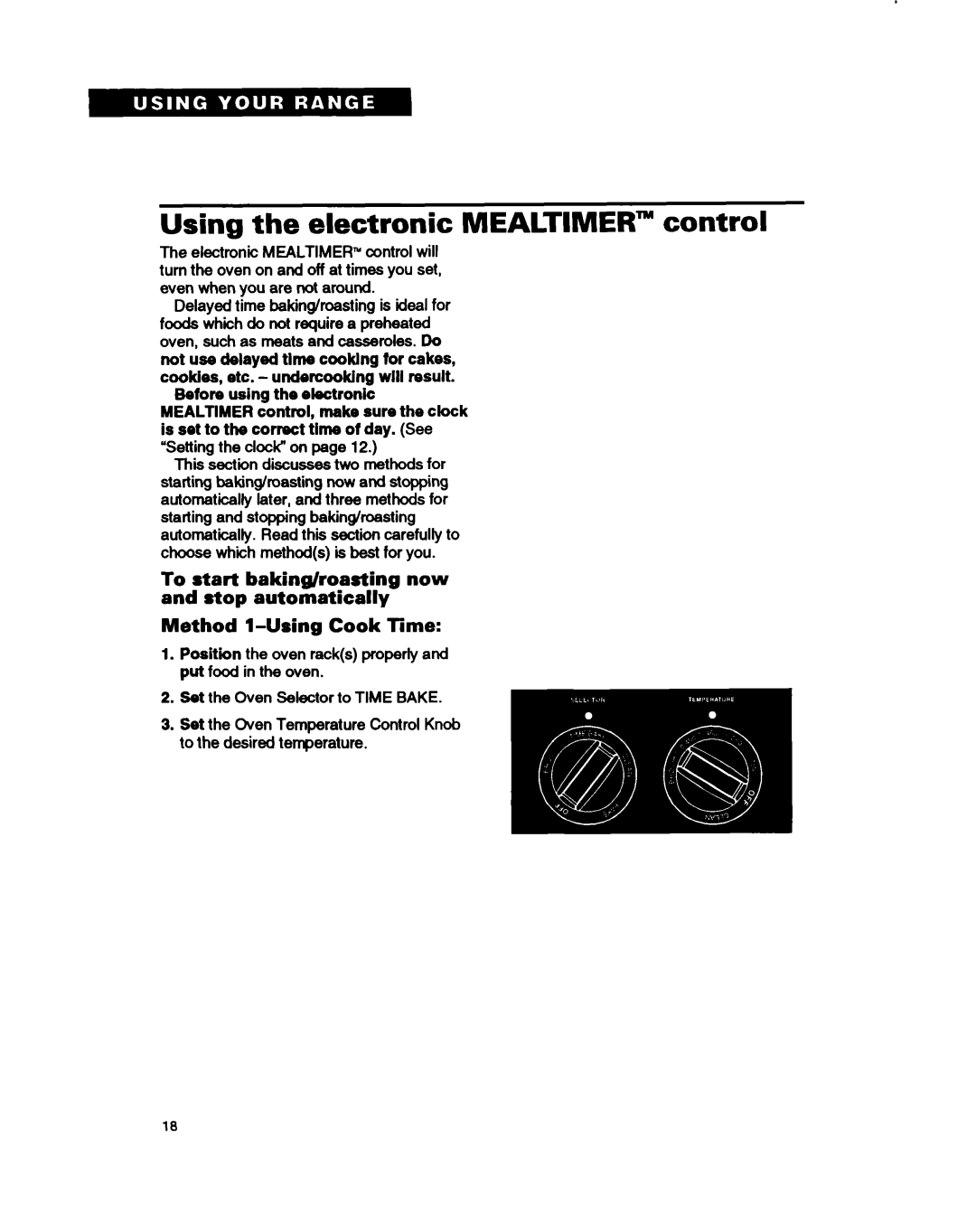 Whirlpool RF375PXY, RF375PCY, RF362BXB manual Using the electronic MEALTIMER” control, Method l-UsingCook Time 