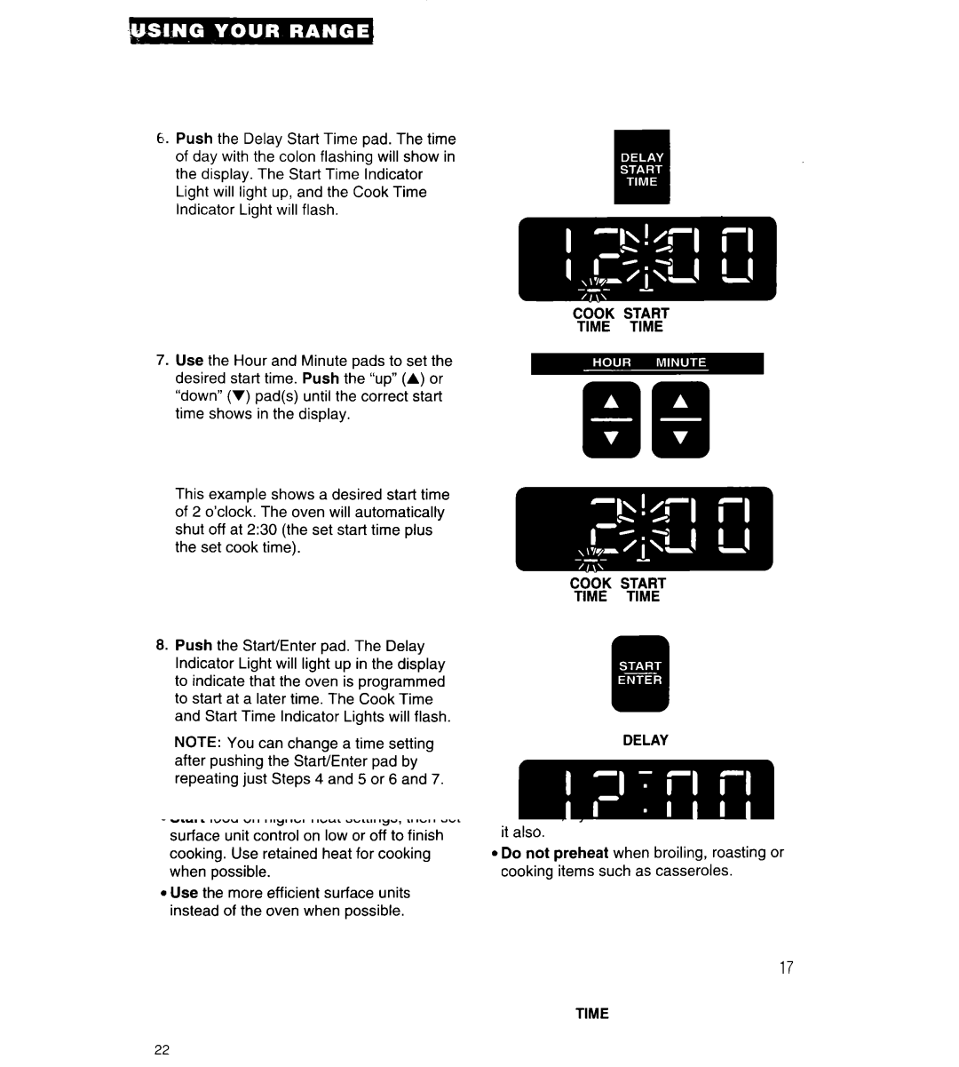 Whirlpool RF376PCY manual Cook Start Time Time, Delay Start Time Time 