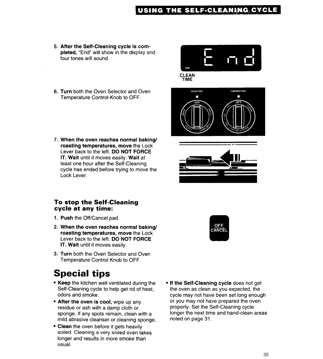 Whirlpool RF376PCY manual Special tips, To stop the Self-Cleaning cycle at any time 