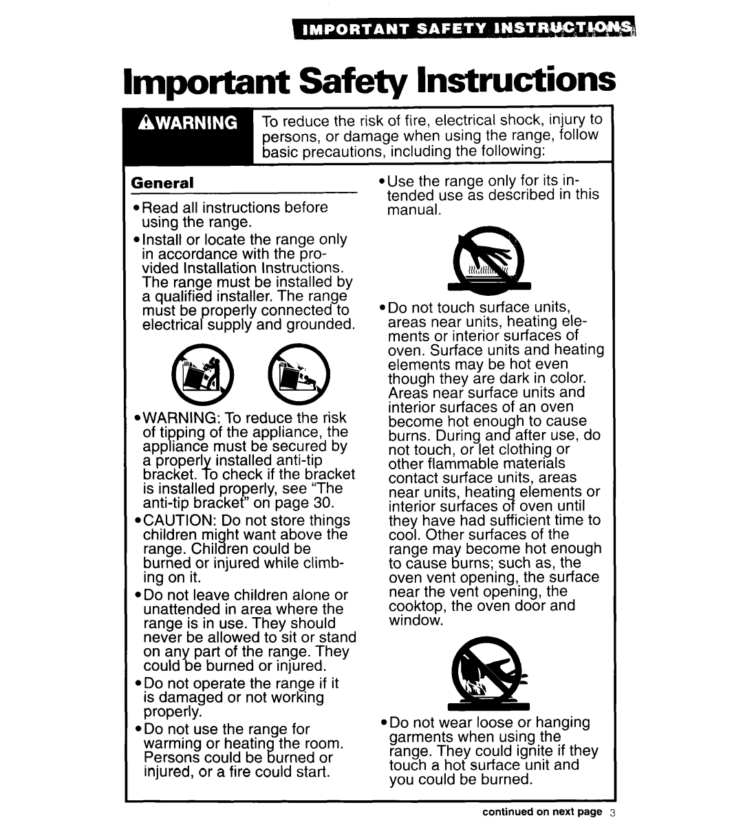 Whirlpool RF376PCY manual Important Safety Instructions 