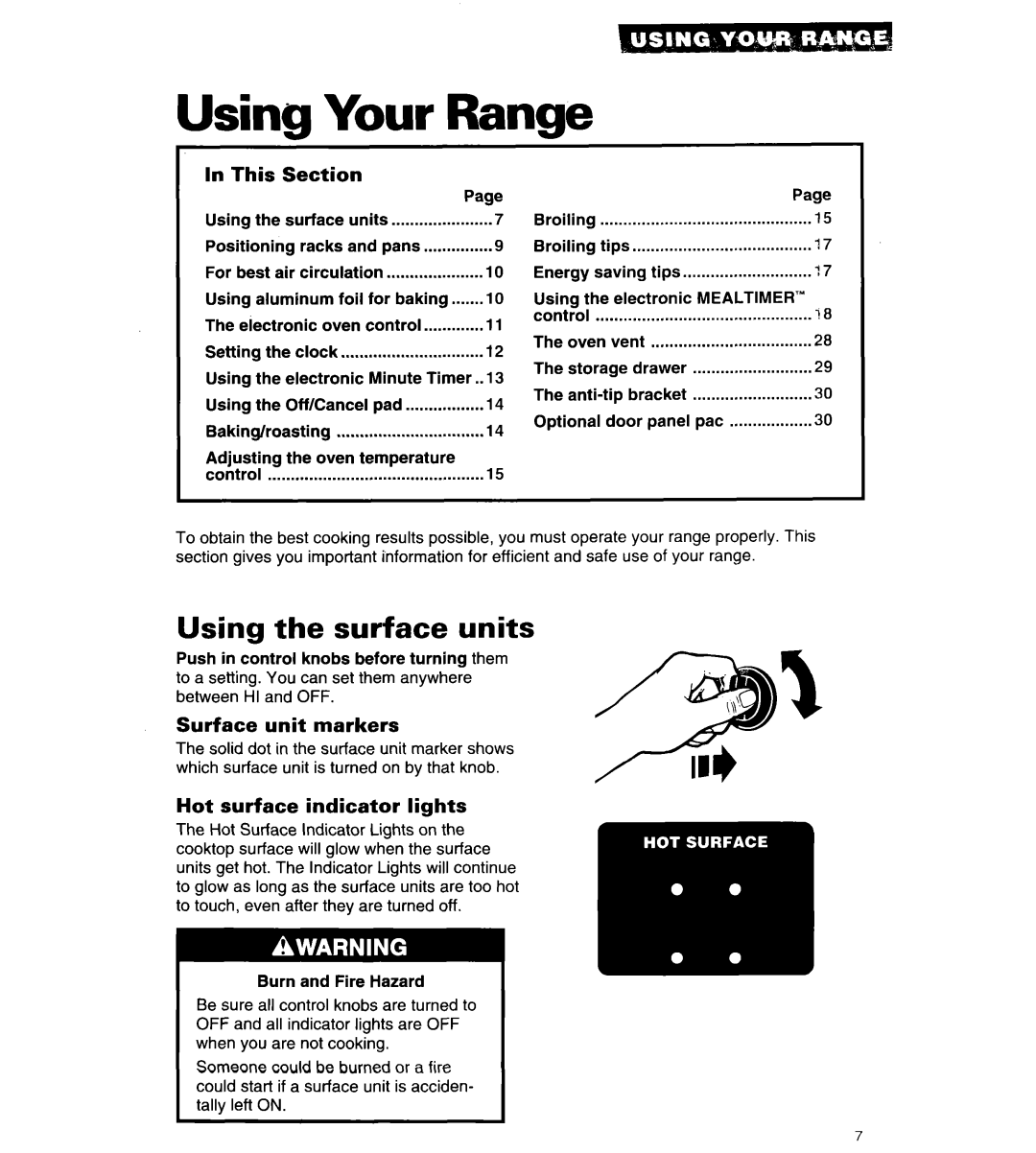 Whirlpool RF376PCY manual Your, Range, Using the surface units 