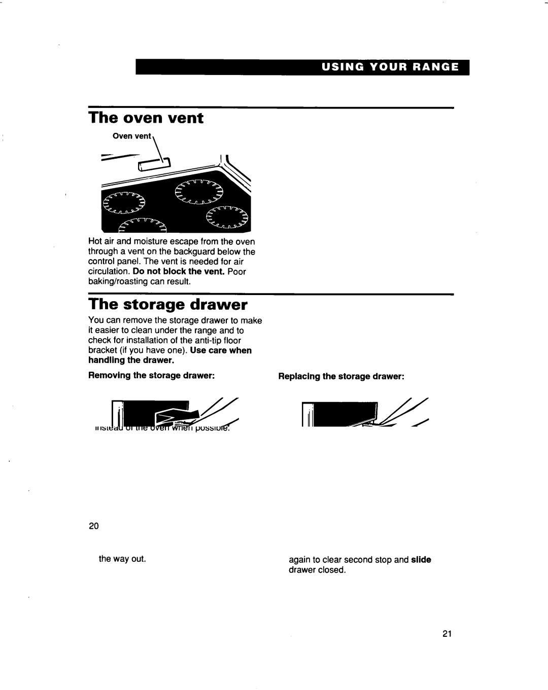 Whirlpool RF376PXD warranty Oven vent, Storage drawer 