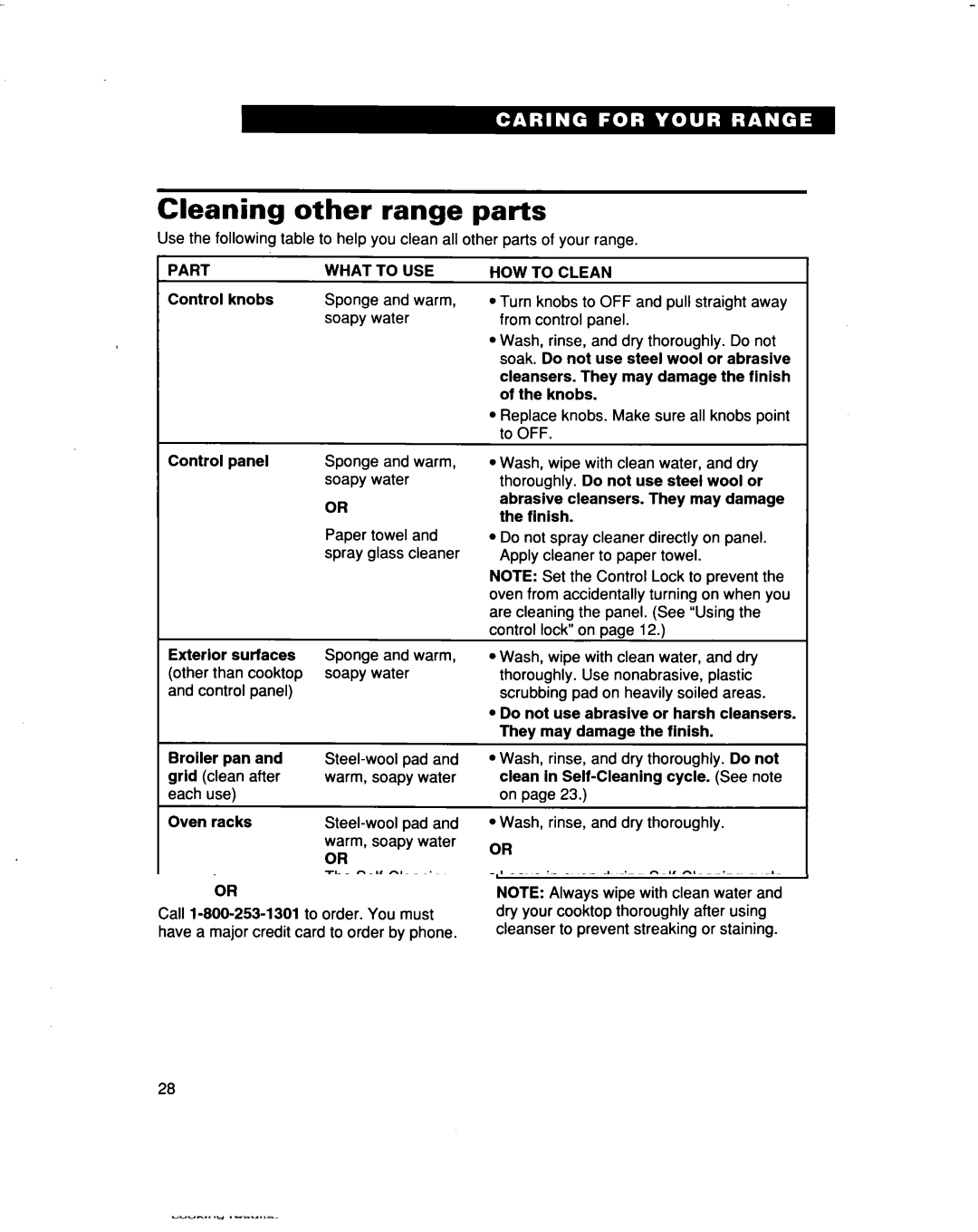 Whirlpool RF376PXD warranty Cleaning Other Range, Part, To USE HOW to Clean 