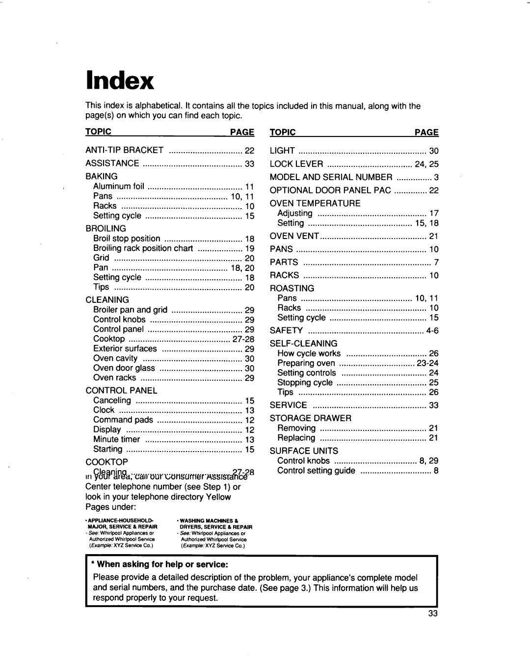 Whirlpool RF376PXD warranty Index 