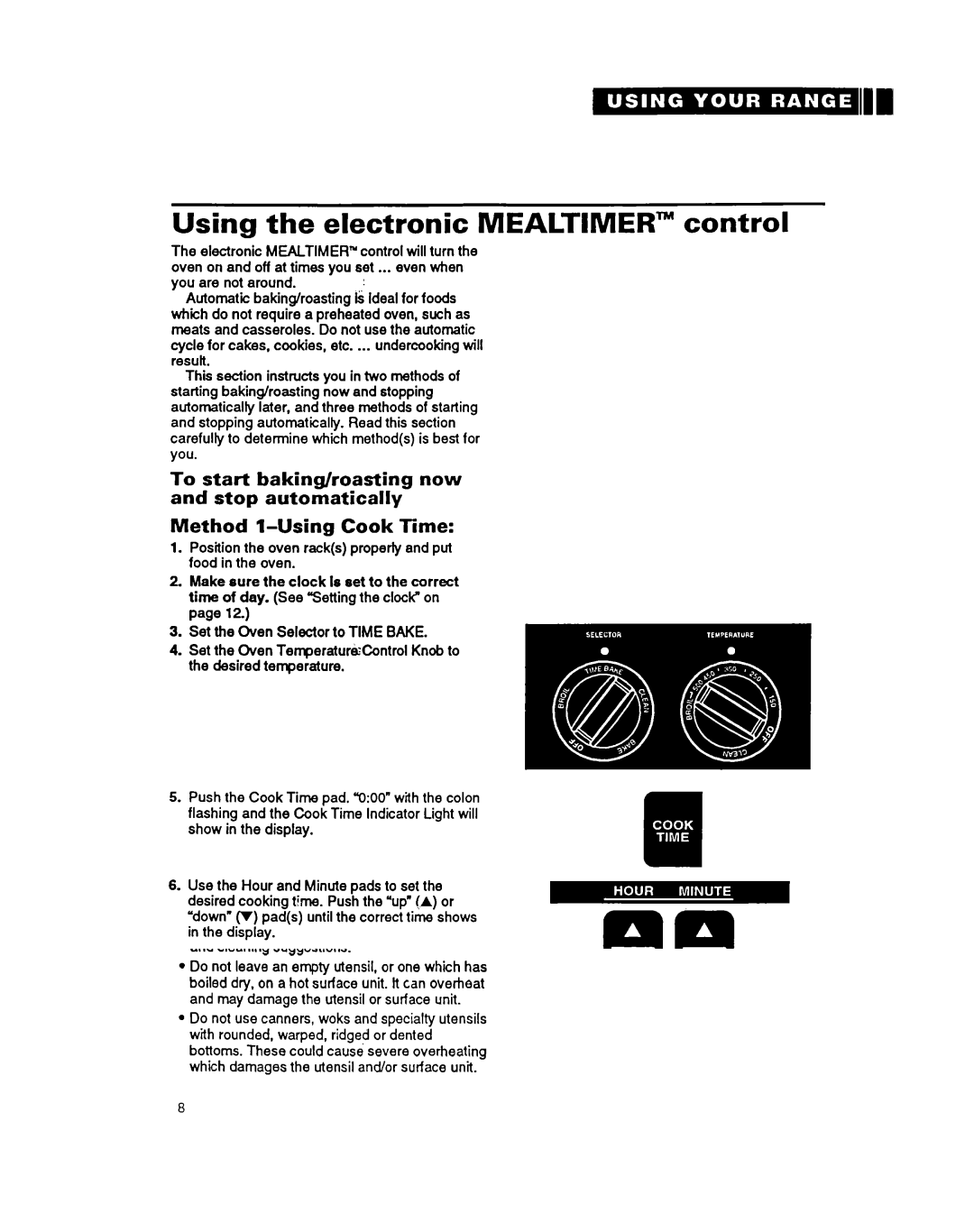 Whirlpool RF376PXY warranty Using the electronic Mealtimer control, Cook Time 