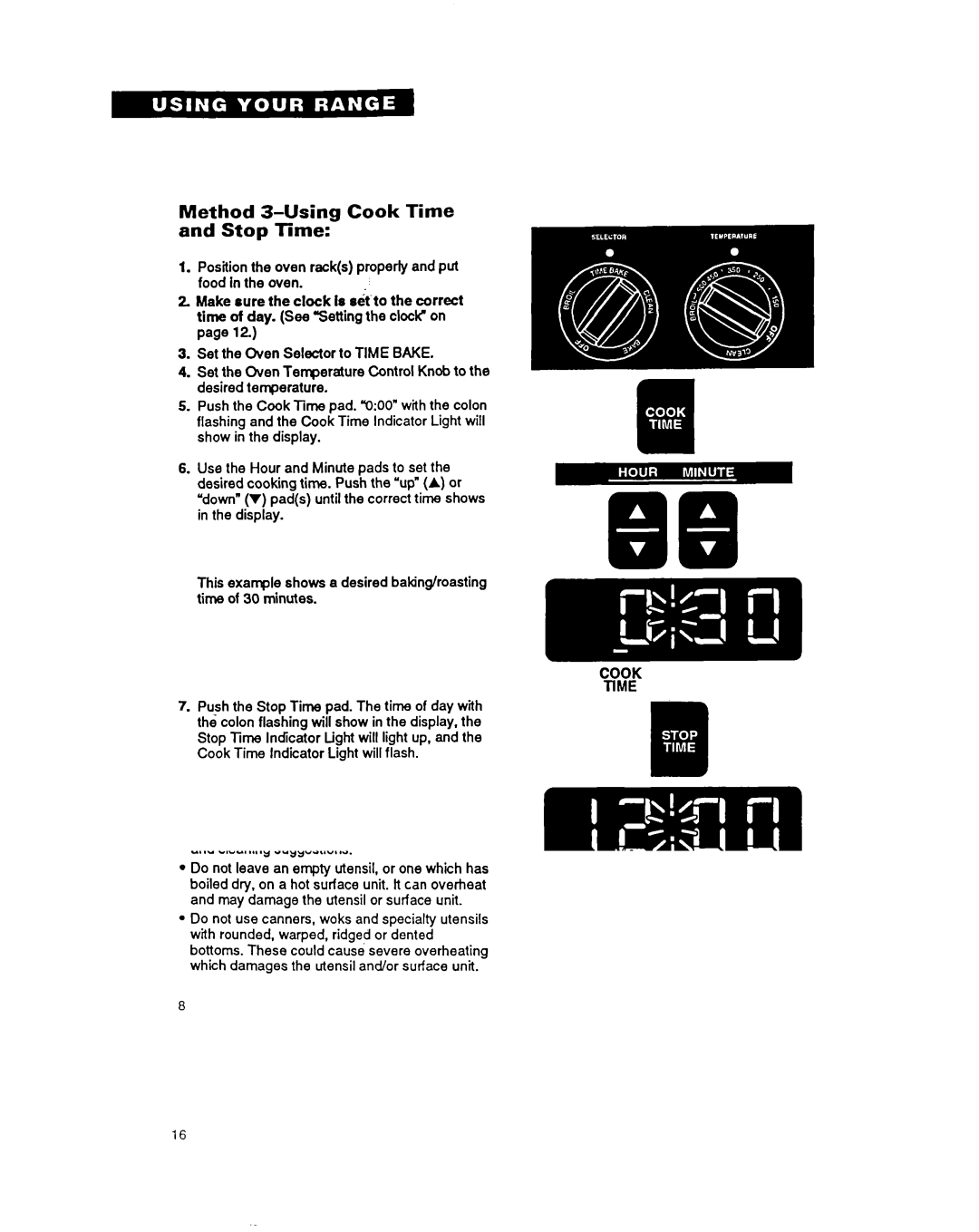 Whirlpool RF376PXY warranty Method 3-Using Cook Time Stop Time 