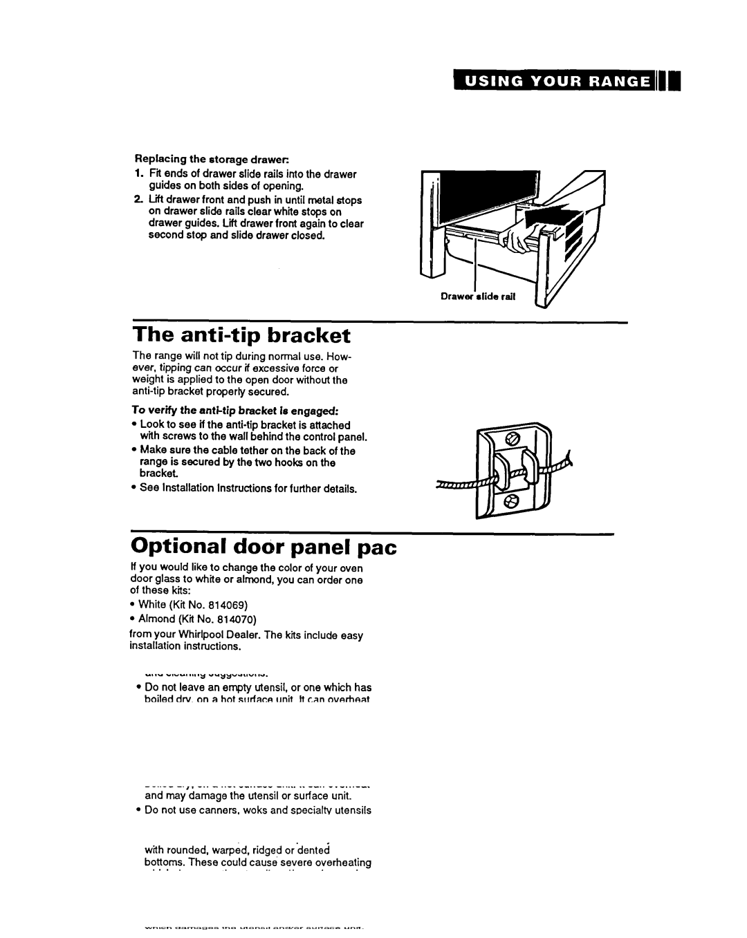 Whirlpool RF376PXY warranty Anti-tip bracket, Optional dosr panel pat 