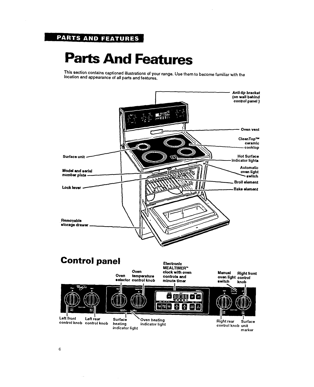 Whirlpool RF376PXY warranty Control Panel, Indicator, Bake element 