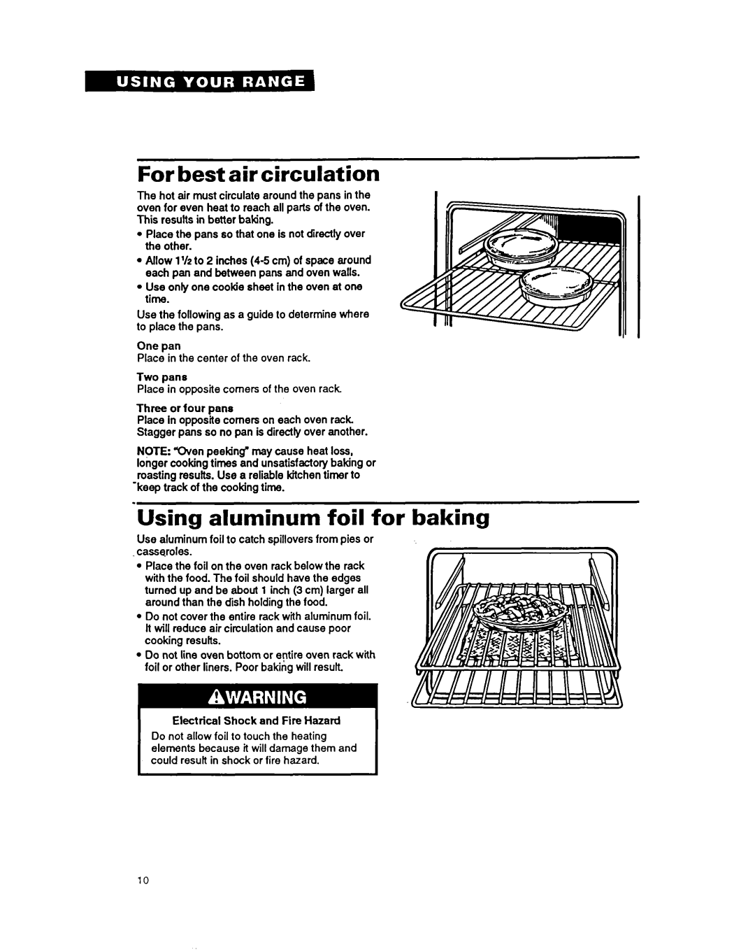 Whirlpool RF376PXY warranty For best air circulation, Using aluminum foil for baking 