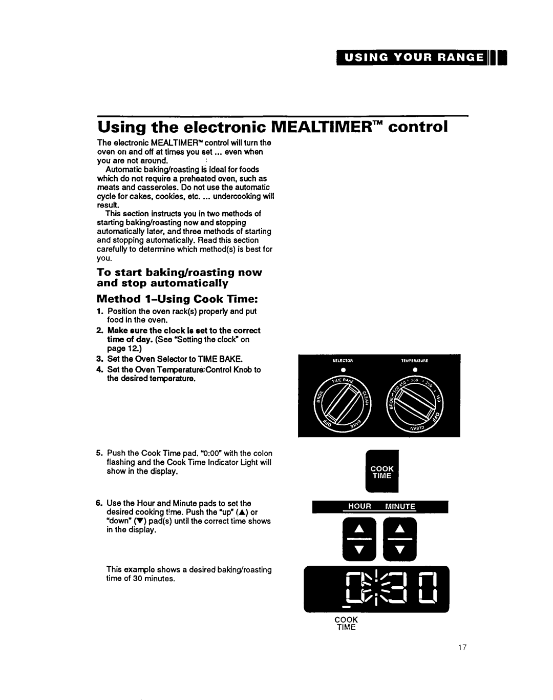 Whirlpool RF376PXY warranty Using the electronic MEALTIMER” control, Method l-UsingCook Time 