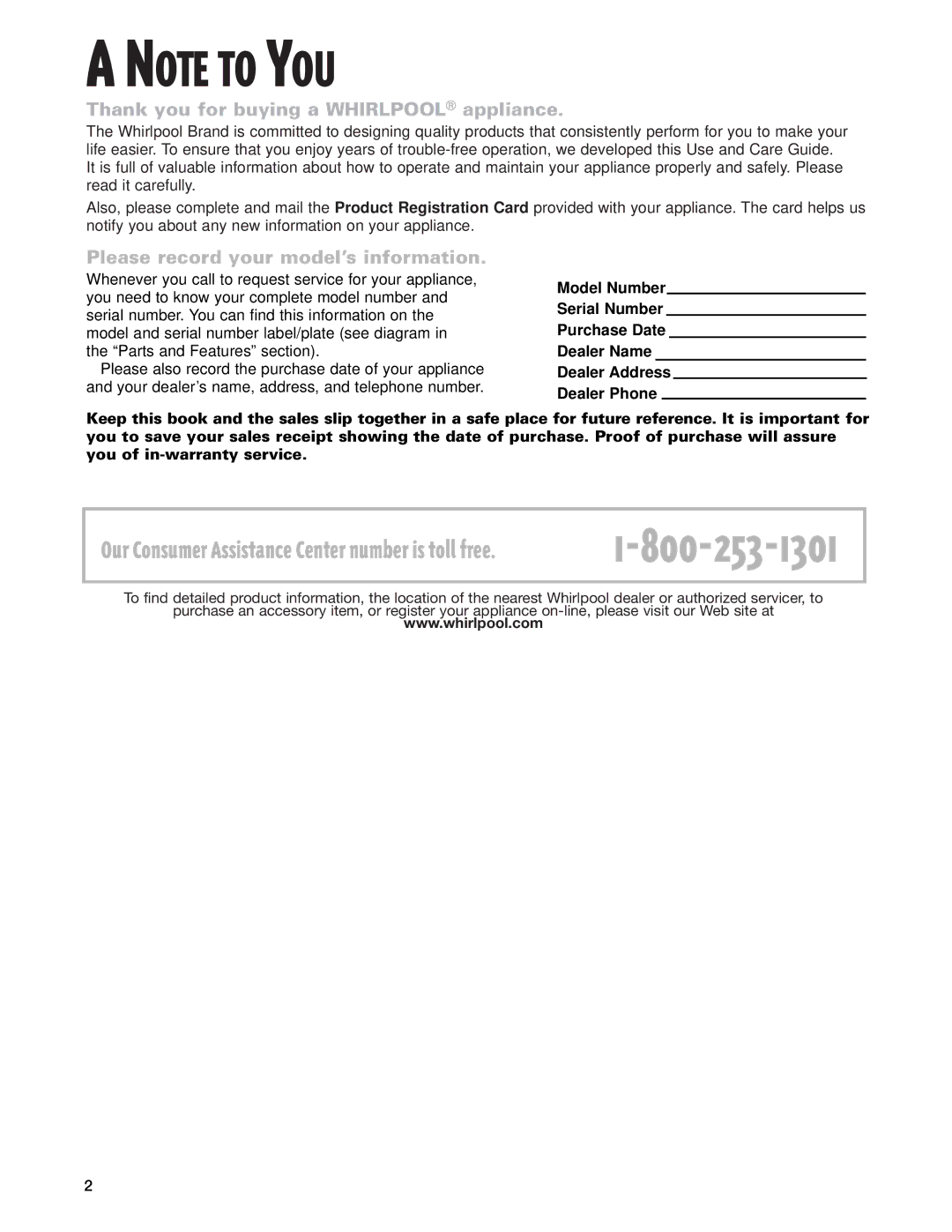 Whirlpool RF377PXG, RF378PXG manual 800 253 