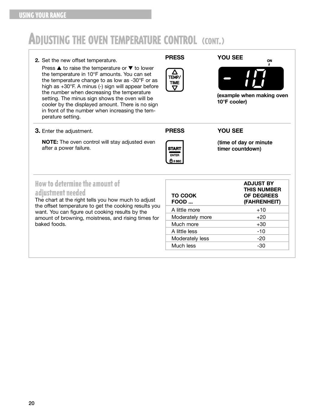 Whirlpool RF377PXG, RF378PXG manual Adjust by, This Number, To Cook Degrees, Fahrenheit 