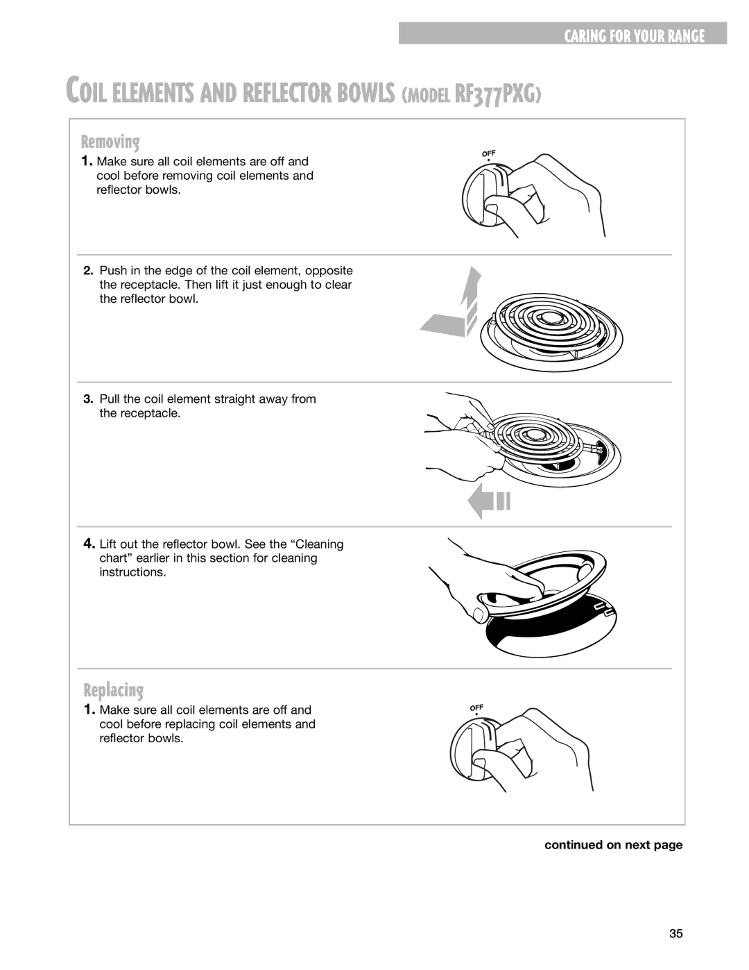 Whirlpool RF378PXG, RF377PXG manual Removing, Replacing 