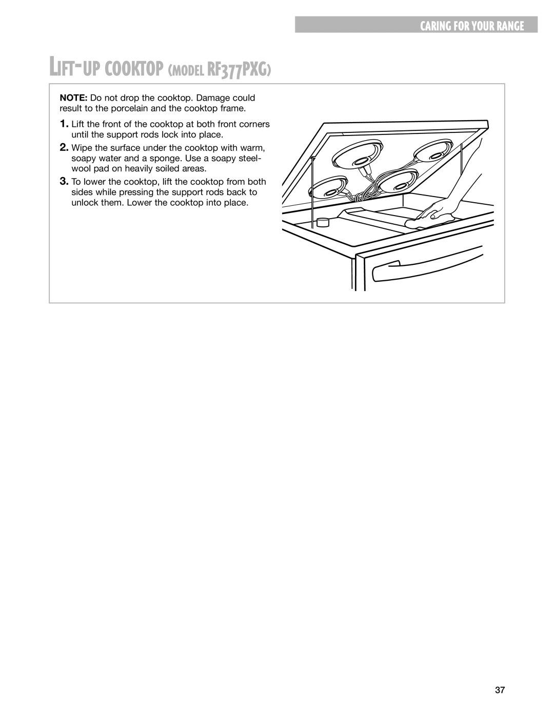 Whirlpool RF378PXG manual LIFT-UP Cooktop Model RF377PXG 