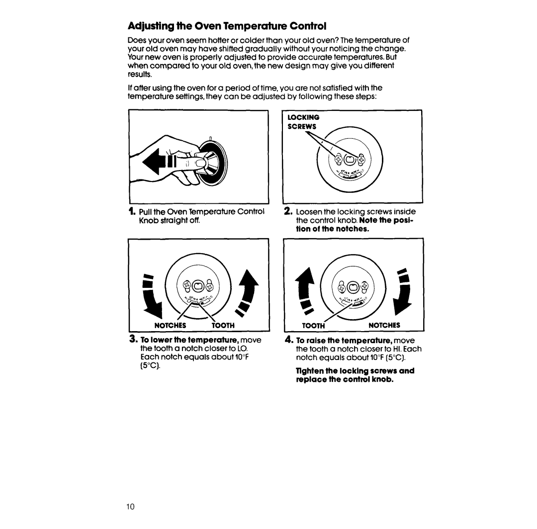 Whirlpool RF377PXV manual Adjusting the Oven Temperature Control, Pull the Oven Temperature Control Knob straight off 