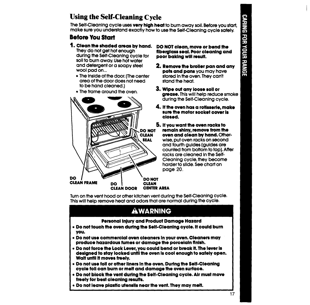 Whirlpool RF377PXV manual Using the Self-Cleaning Cycle, Befom You &art 