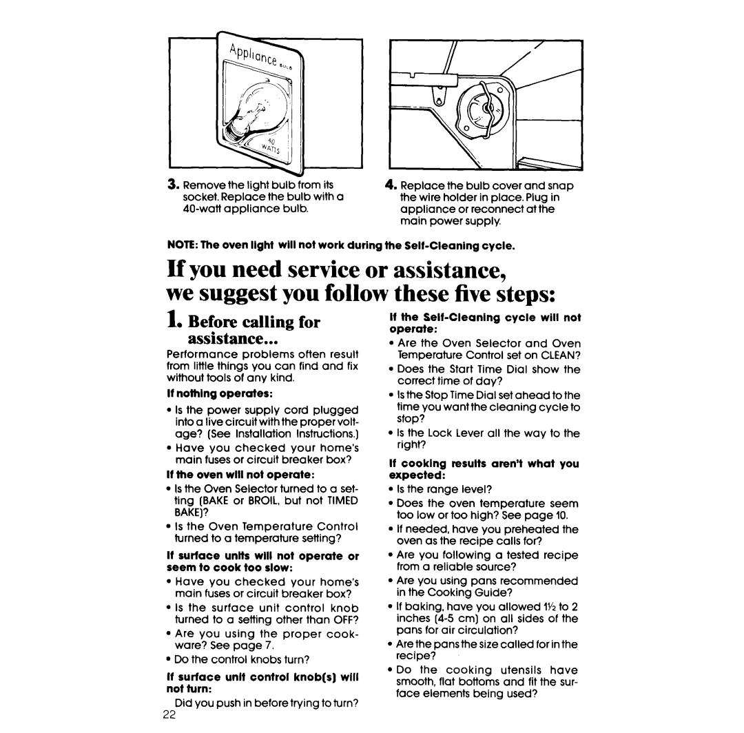 Whirlpool RF377PXV manual Before calling for Assistance 