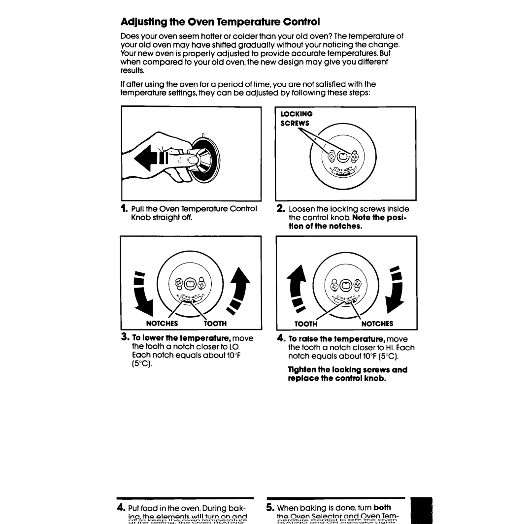 Whirlpool RF377PXW, RF367BXW manual Adjusting the Oven Temperature Control 