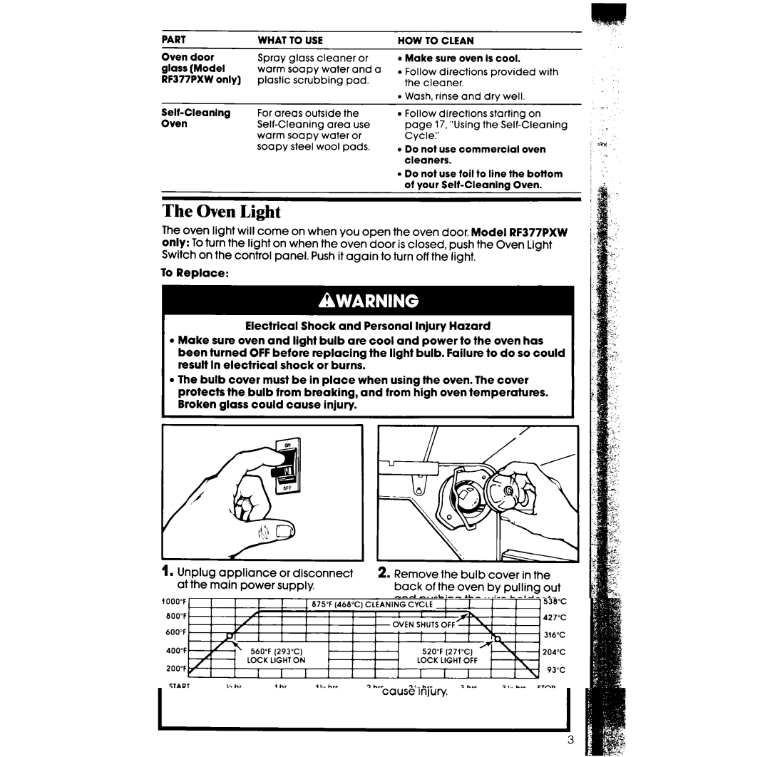 Whirlpool RF367BXW, RF377PXW manual Oven Light, What to USE 