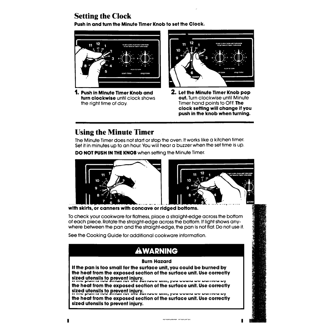 Whirlpool RF377PXW, RF367BXW manual Setting the Clock, Using the Minute Timer 