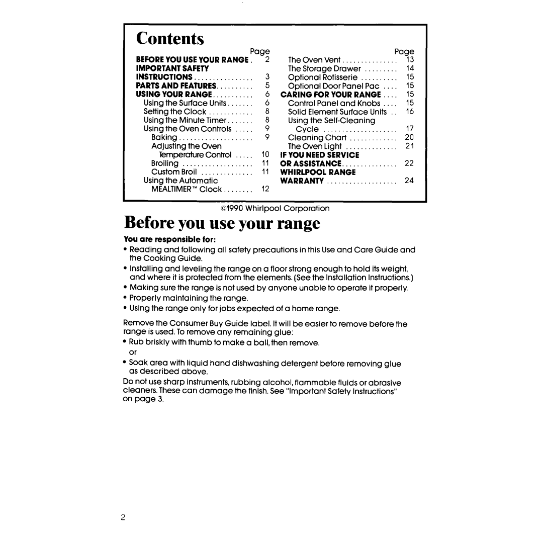 Whirlpool RF377PXW, RF367BXW manual Contents, Before you use your range 
