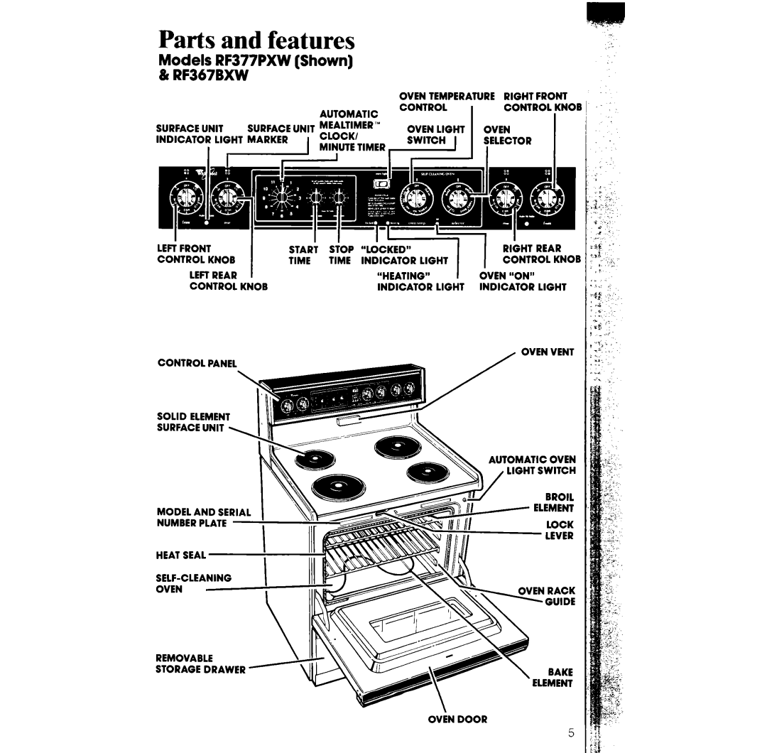 Whirlpool RF367BXW manual Models, Parts, and features, RF377PXW Shown 