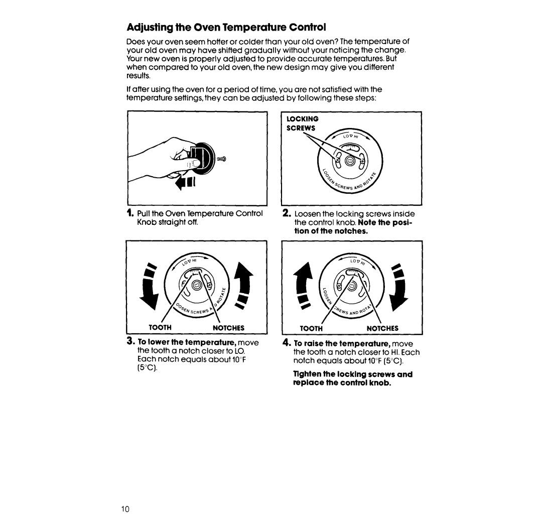 Whirlpool RF377PXX manual Adjusting the Oven Temperature Control 