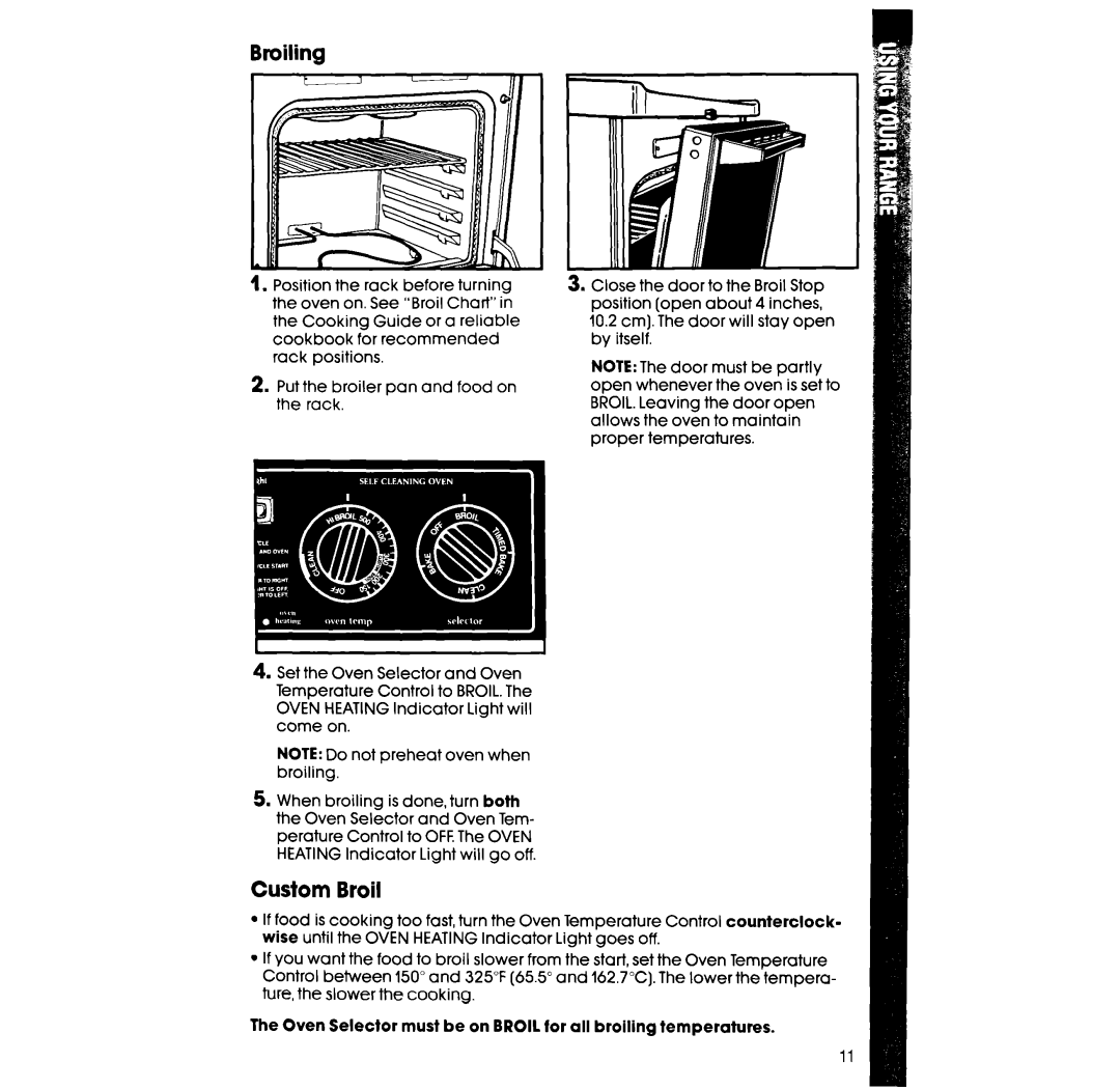 Whirlpool RF377PXX manual Broiling, Custom Broil 