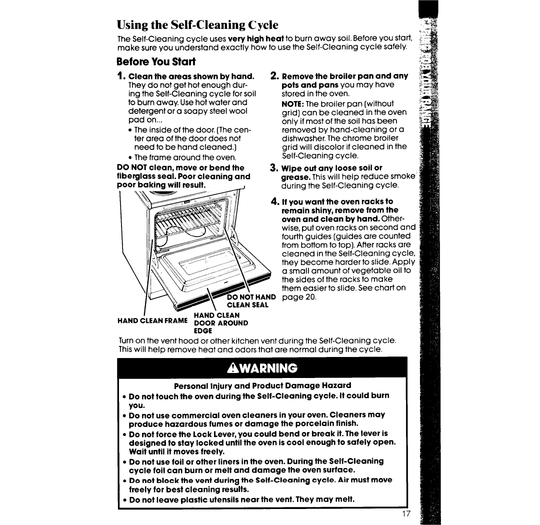 Whirlpool RF377PXX manual Using the Self-Cleaning Cycle, Before You Start 